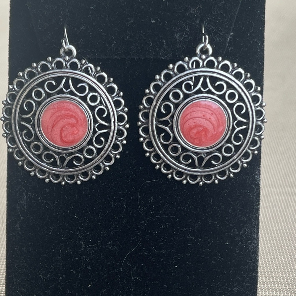 Elegant Silver and Pink Filigree wired Earrings